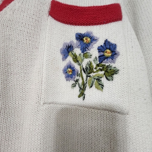 Susan Bristol Cardigan with Red Trim and Floral Hand Embroidery - Picture 3 of 13